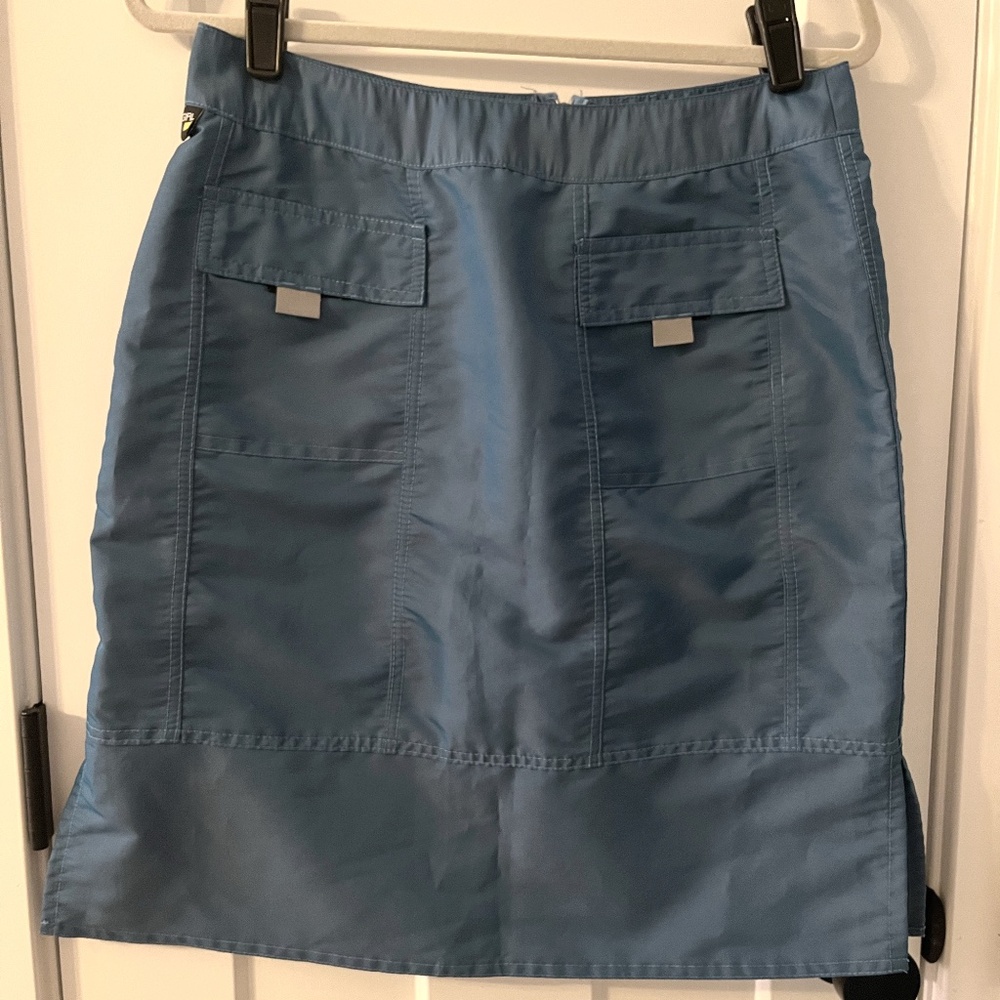 Kik Girl Nylon Skirt Vintage Skater Skateboard Rave Made in USA Blue Pockets LG